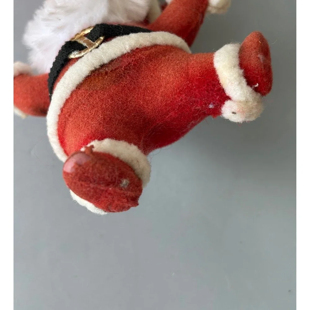 Vintage Mid Century Flocked Santa Claus Christmas Ornament Red White